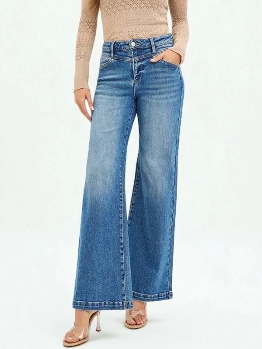 NWT💙Risen Light Wash Heart Pocket Wide Leg Jeans 5/27